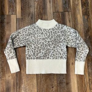 Poof! Gray and Cream Leopard Print Turtleneck Sweater